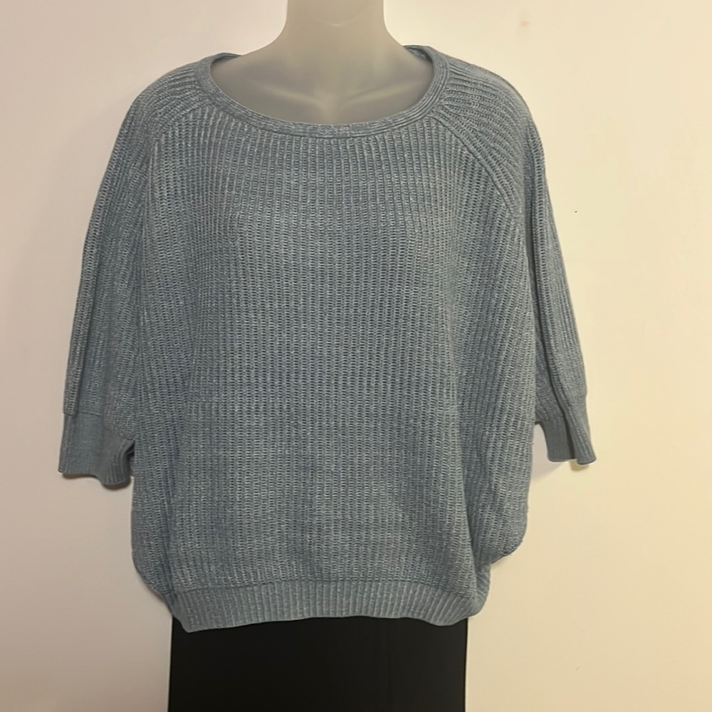 Chico's Slate Light Blue Ribbed Dolman Sleeve Sweater Size 1 / M